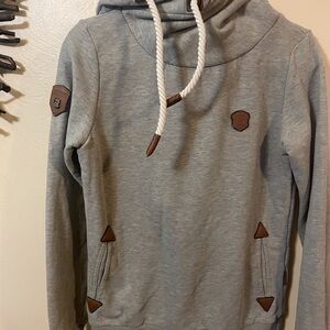 Naketano Gray Cowl Neck Sweater with Brown Accents